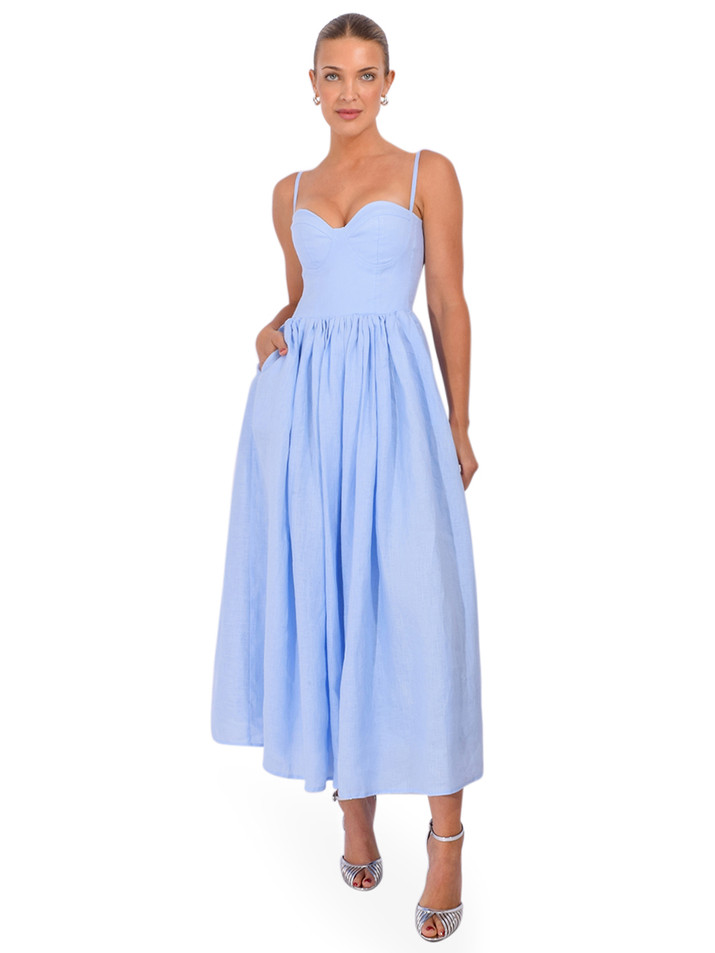 PRIME OF LIME Catalina Dress in Celeste Blue Front View 