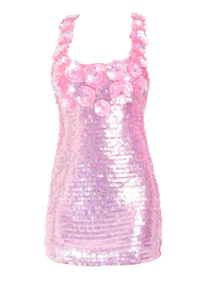 RETROFÊTE Joanne Mini Dress in Light Pink Sequins