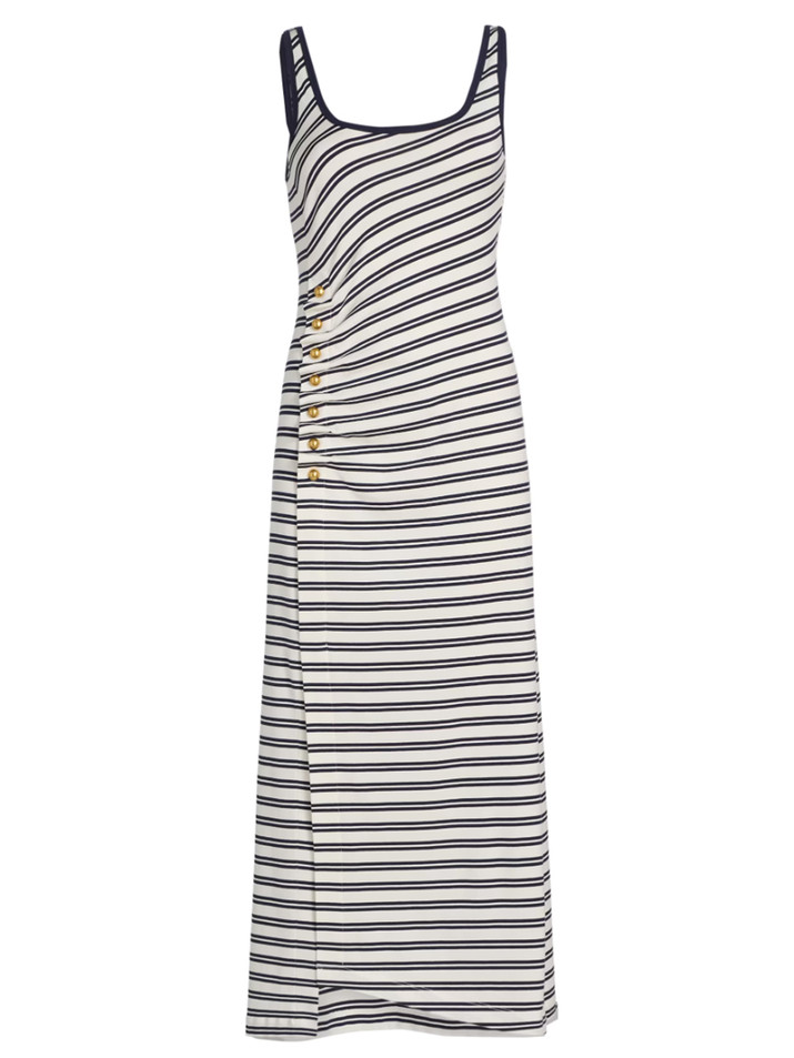 SIMKHAI Becker Jersey Midi Dress in Midnight Stripe Product Shot 