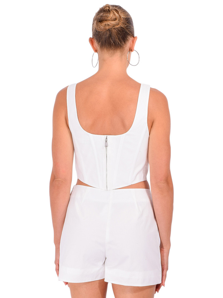 SIMKHAI Clio Cotton Bustier Top in White Back View 

