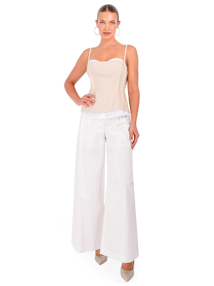 SIMKHAI Cayden Linen Bustier Top in Sand Multi Full Outfit 