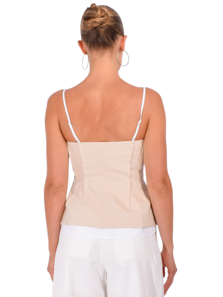 SIMKHAI Cayden Linen Bustier Top in Sand Multi Back View 