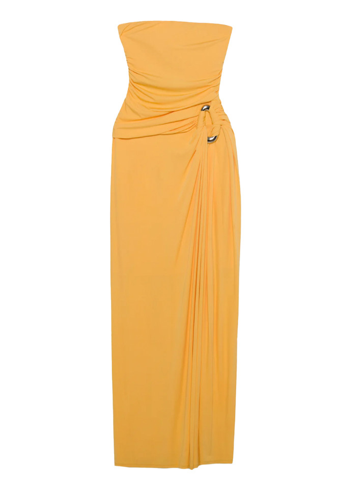 SIMKHAI Emma Strapless Bustier Gown in Mango Product Shot 