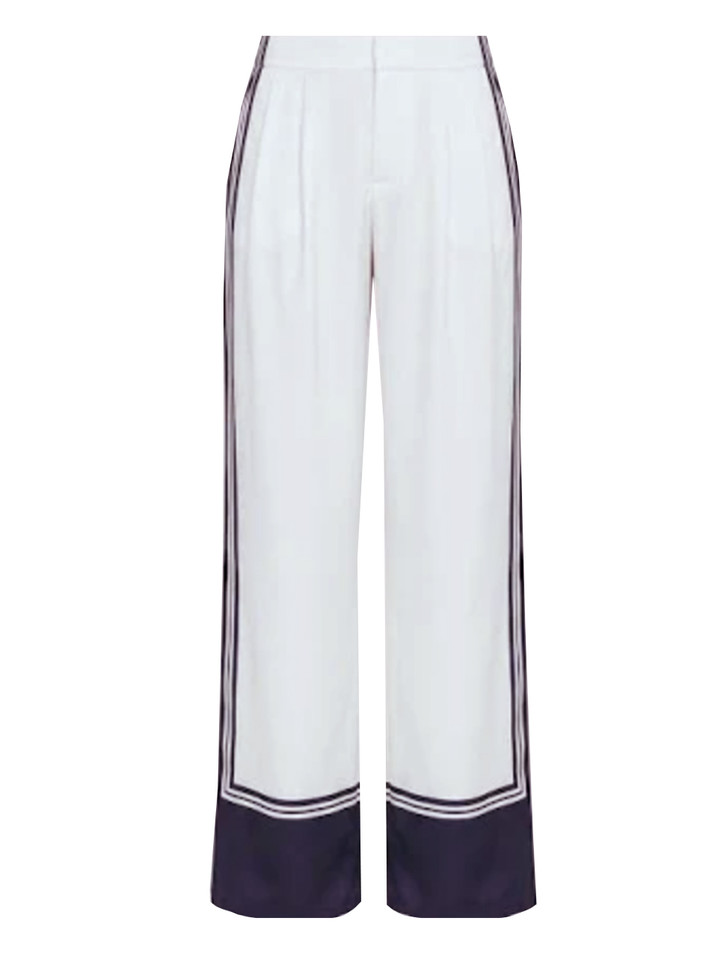 SER.O.YA Marlowe Satin Pant in White & Navy