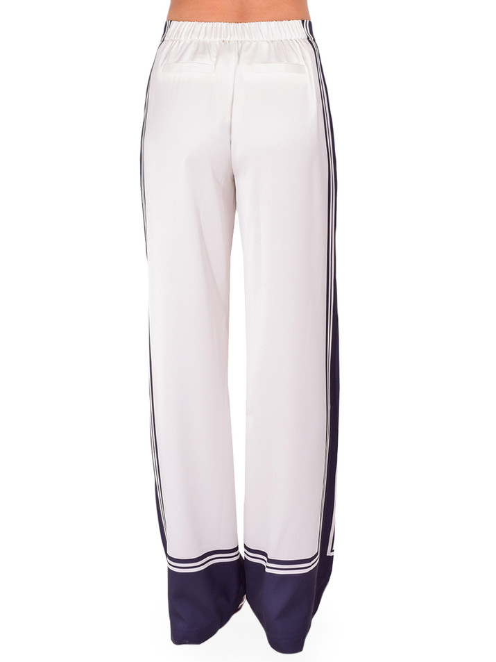 SER.O.YA Marlowe Satin Pant in White & Navy Back View 