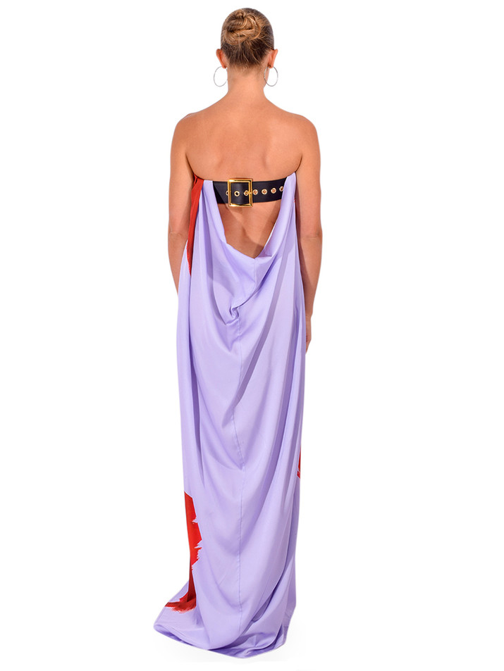ALBERTO AUDENINO Gilda Lilla Print Dress in Purple Back View 