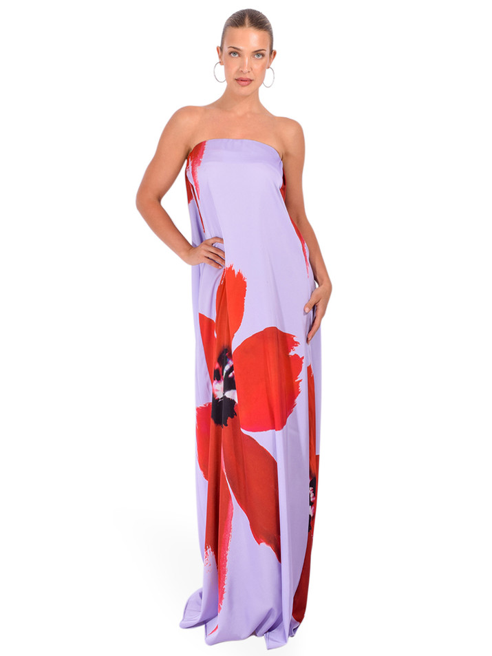 ALBERTO AUDENINO Gilda Lilla Print Dress in Purple Front View 1