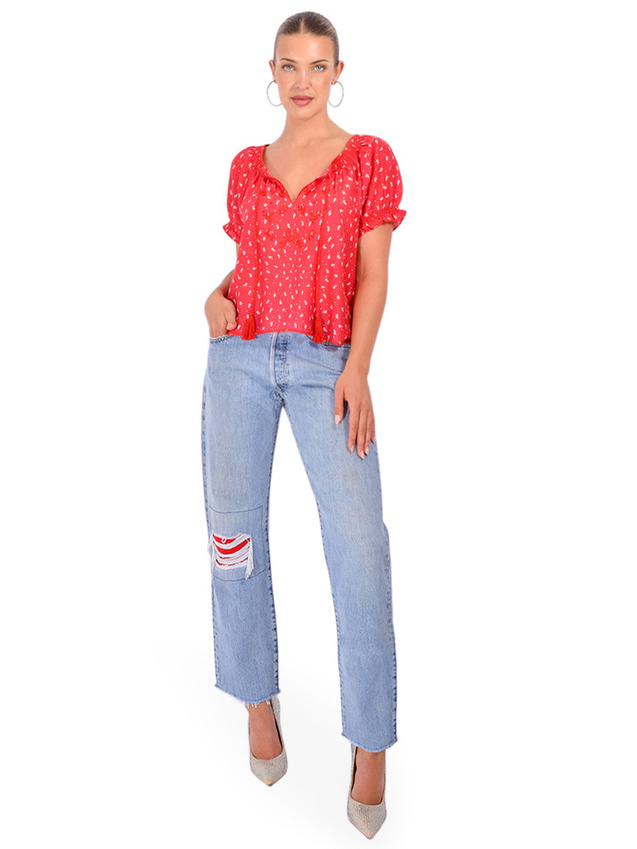 RE/DONE Levi's Bandana Boyfriend Jean in Indigo Multi Full Outfit 