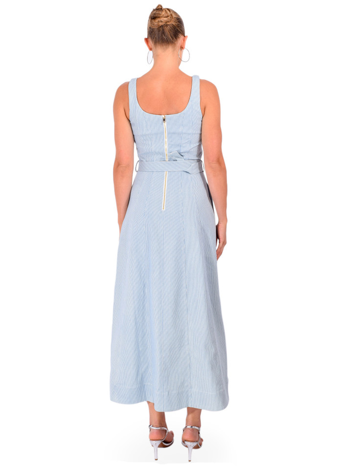 KARINA GRIMALDI Lilliana Midi Dress in Striped Denim Back View 
