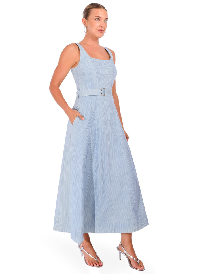 KARINA GRIMALDI Lilliana Midi Dress in Striped Denim Side View 