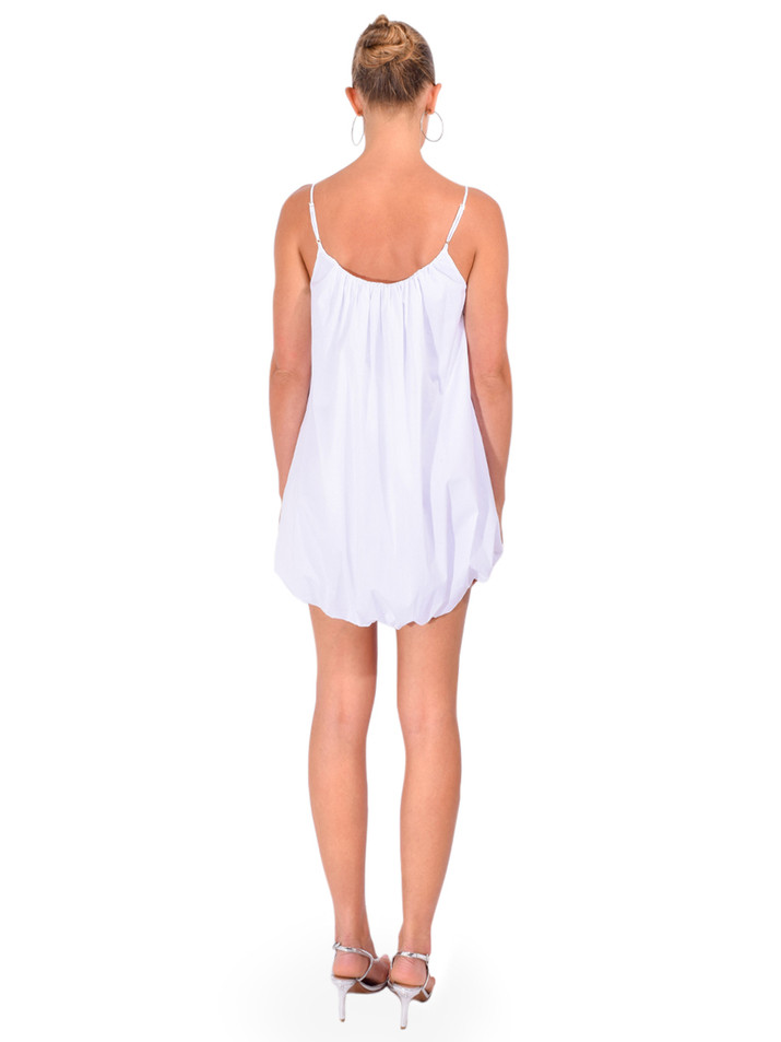 CAROLINE CONSTAS Riley Bubble Hem Mini Dress in White Back View 