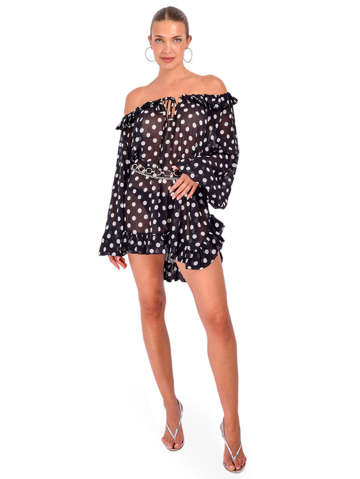 CAROLINE CONSTAS Cosima Mini Cover-Up in Polka Dot Front View 1