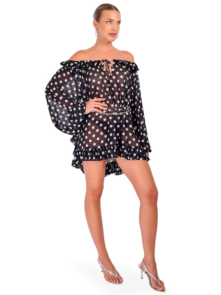 CAROLINE CONSTAS Cosima Mini Cover-Up in Polka Dot Side View 