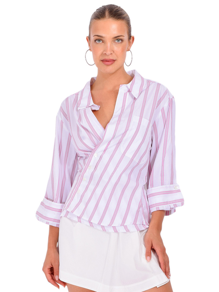 CISSA The Overshirt in Pink Wide Stripe Front View 