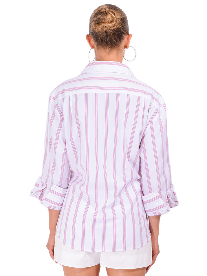 CISSA The Overshirt in Pink Wide Stripe Back View 