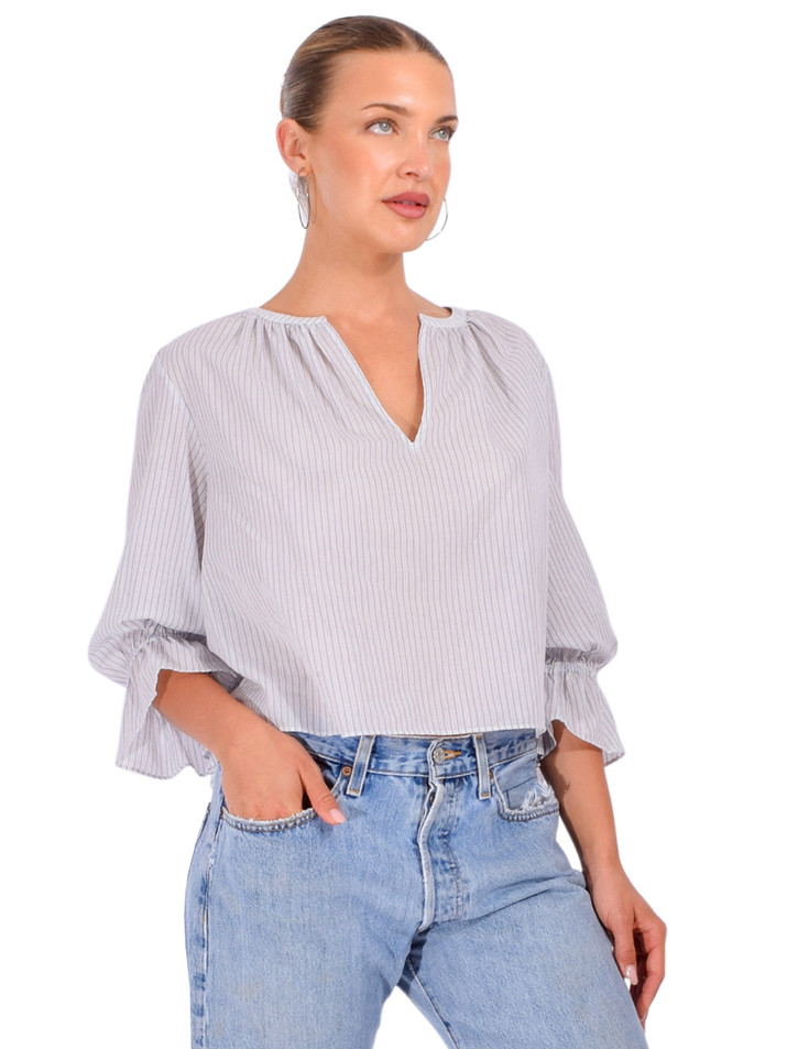 FRAME The Poet Blouse in Ocean Blue Multi Side View 
