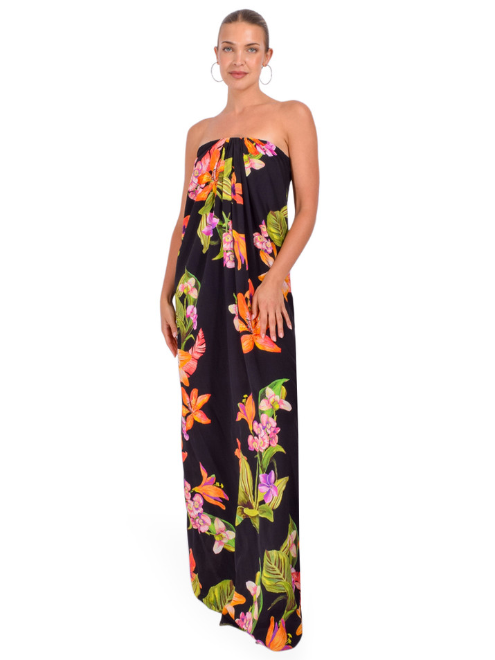 ROCOCO SAND Posy Strapless Maxi Dress in Black Front View 1