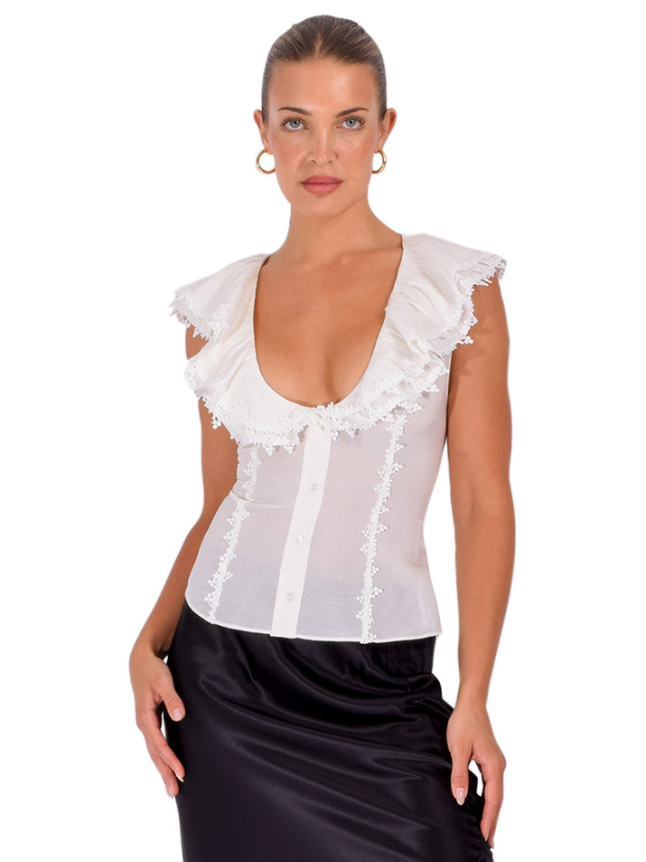 RETROFÊTE Myrth Top in White Front View 