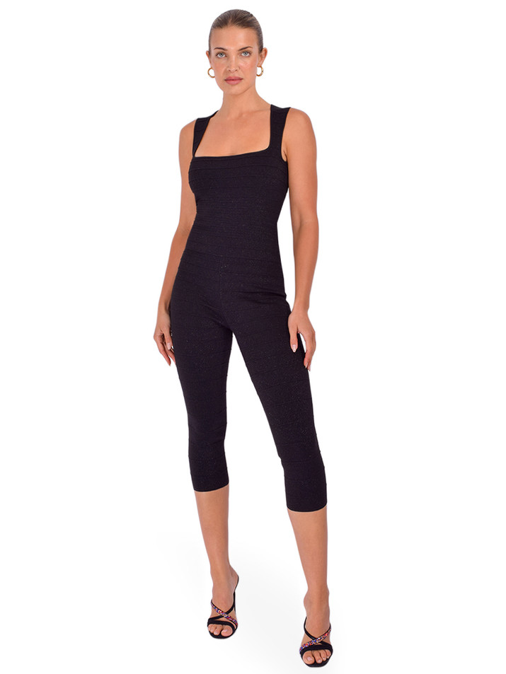 RETROFÊTE Leana Jumpsuit in Metallic Black Front View 1