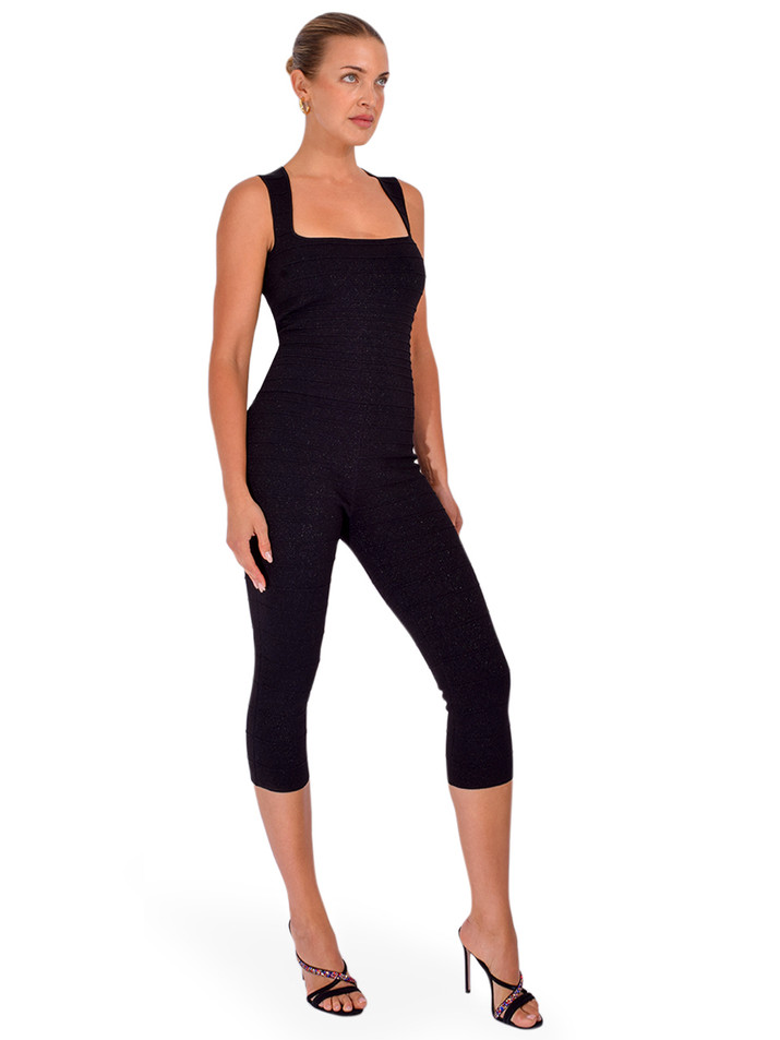 RETROFÊTE Leana Jumpsuit in Metallic Black Side View 