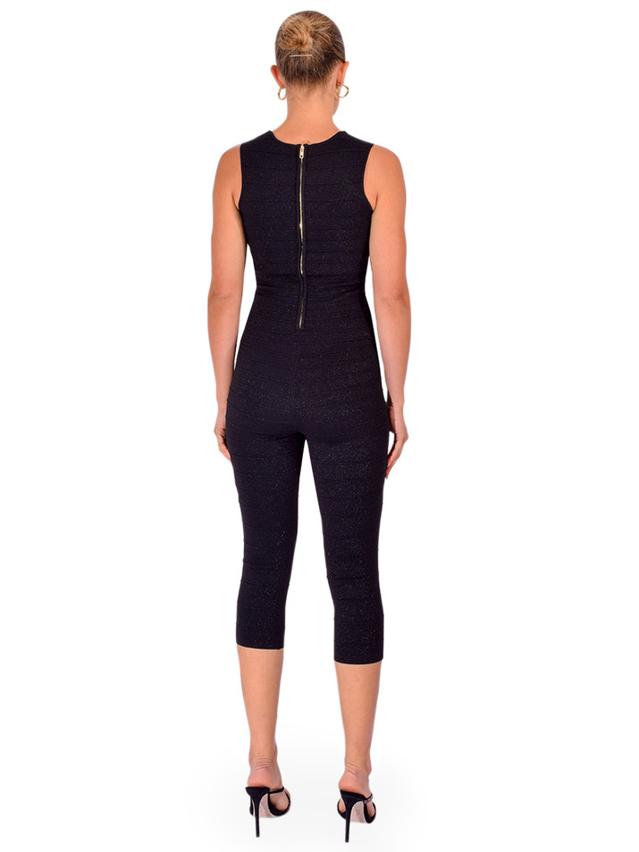 RETROFÊTE Leana Jumpsuit in Metallic Black Back View 