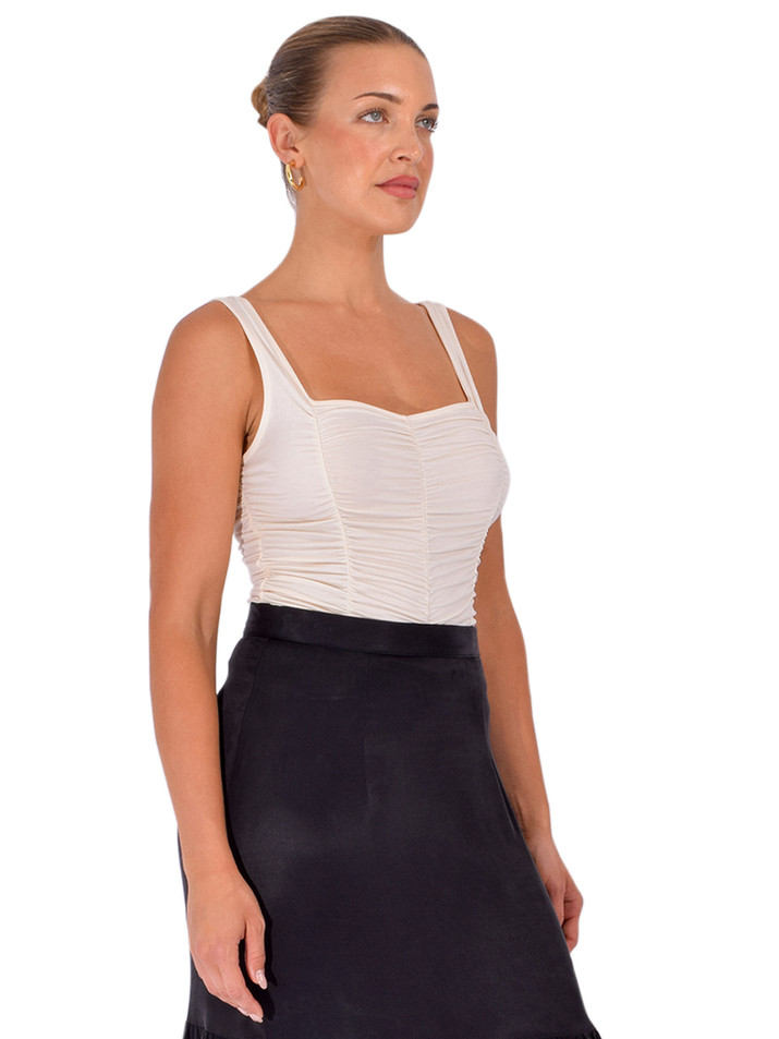 L'AGENCE Mixi Ruched Bodysuit in Vintage White Side View 