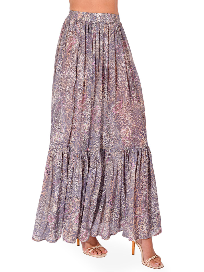 L'AGENCE Ursie Maxi Skirt in Valencia Leopard Side View 