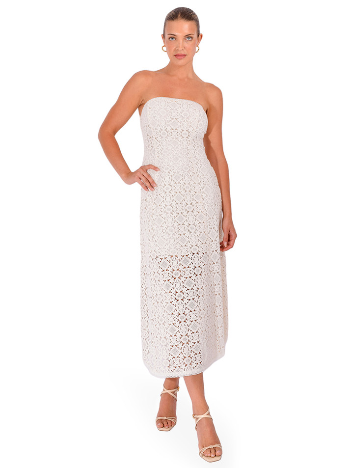 CAMI NYC Lisboa Strapless Crochet Dress in Ceramic Front View 2