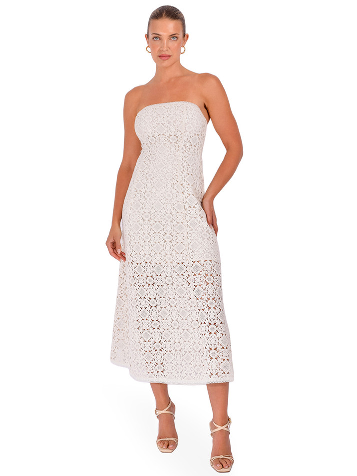 CAMI NYC Lisboa Strapless Crochet Dress in Ceramic Front View 1