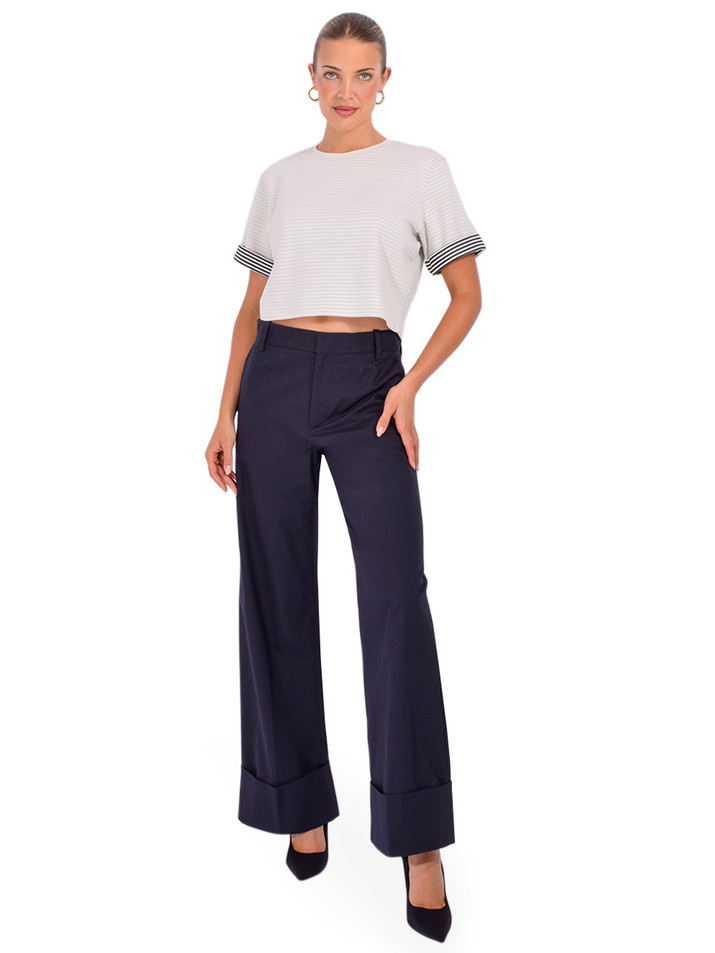 FRAME Stripe Cuff Top in Cream Full Outfit 