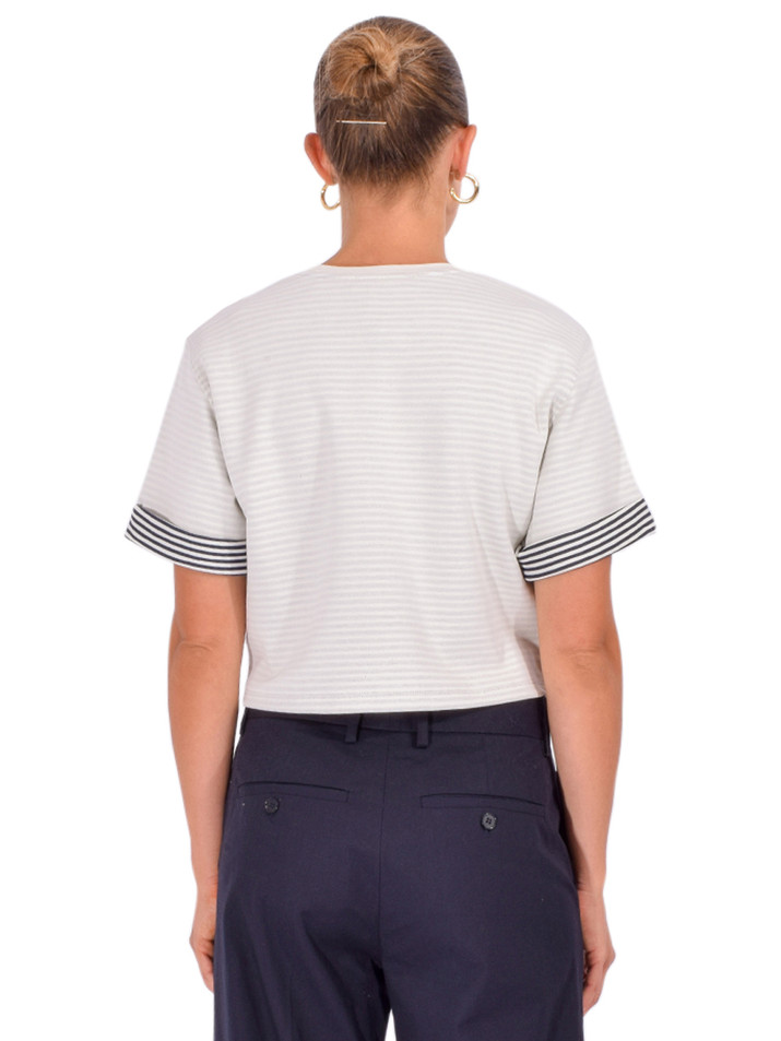 FRAME Stripe Cuff Top in Cream Back View 