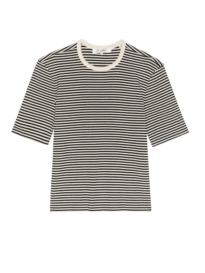 FRAME The Fine Rib Crew Tee in Cream Multi

