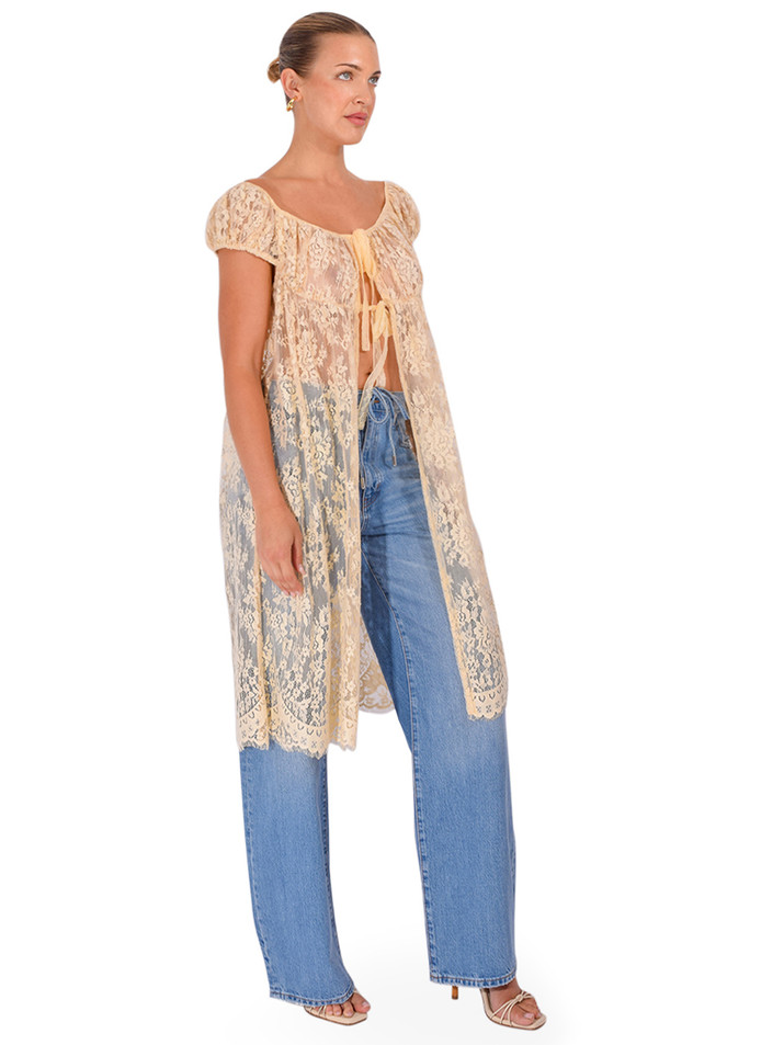 ANNA SUI Victorian Lace Peignoir Blouse in Cream Side View 