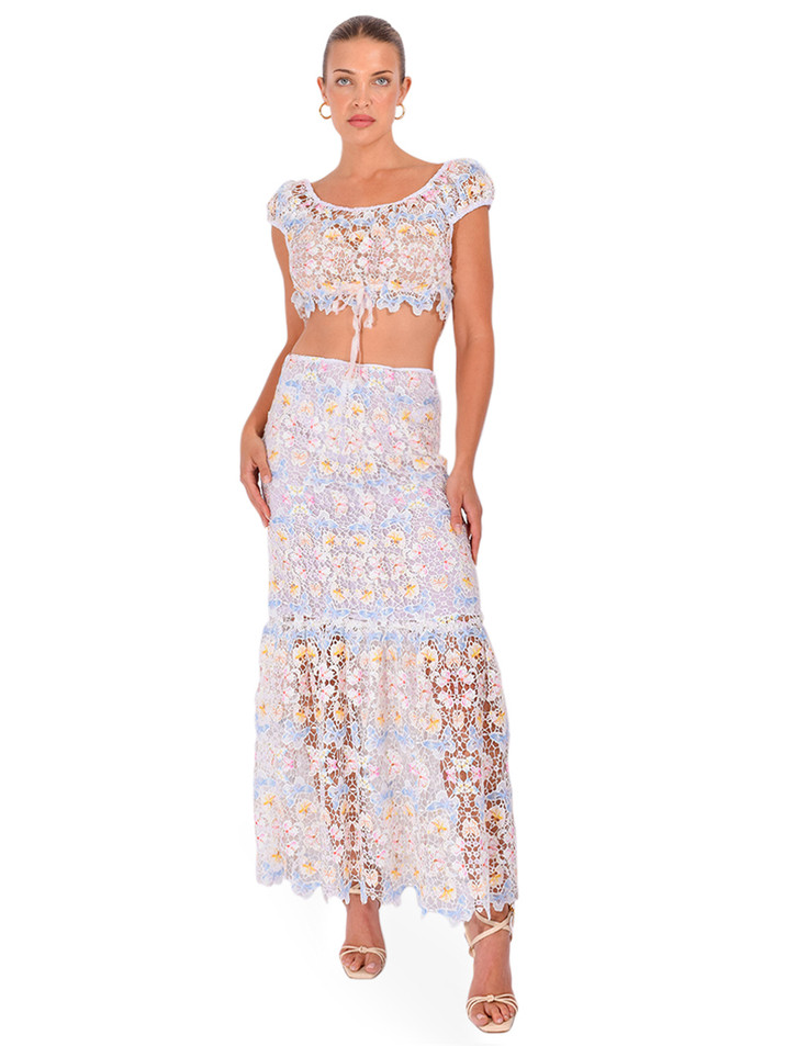 ANNA SUI Rainbow Butterfly Skirt in White Multi Full Outfit 