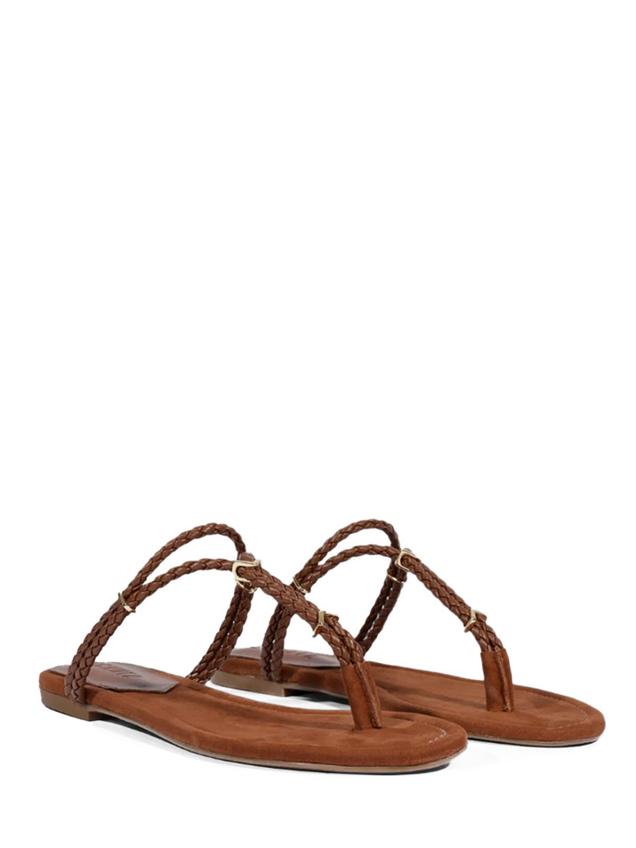 SCHUTZ Cordelia Flat Sandal in Cognac Front Side View 