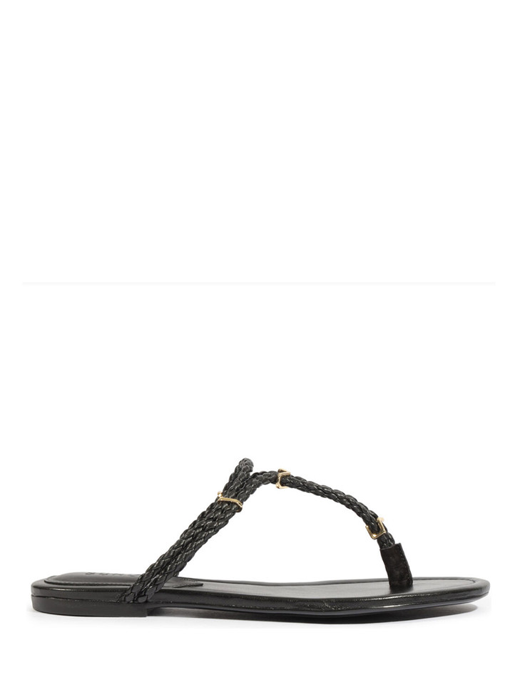 SCHUTZ Cordelia Flat Sandal in Black Side View 