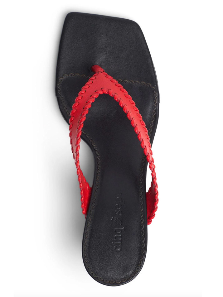 CINQ À SEPT Frankie Kitten Heel Sandal in Red/Black Top View 