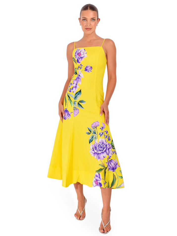 HEMANT & NANDITA Vama Midi Dress in Yellow Front View 1