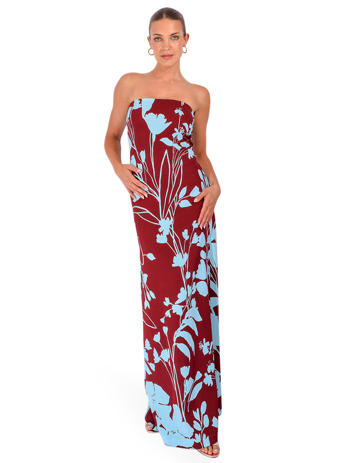 CARA CARA Benita Dress in Maroon/Blue Front View 2

