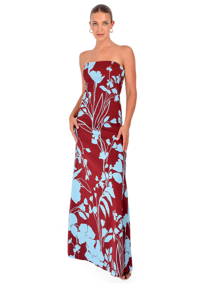 CARA CARA Benita Dress in Maroon/Blue Front View 1