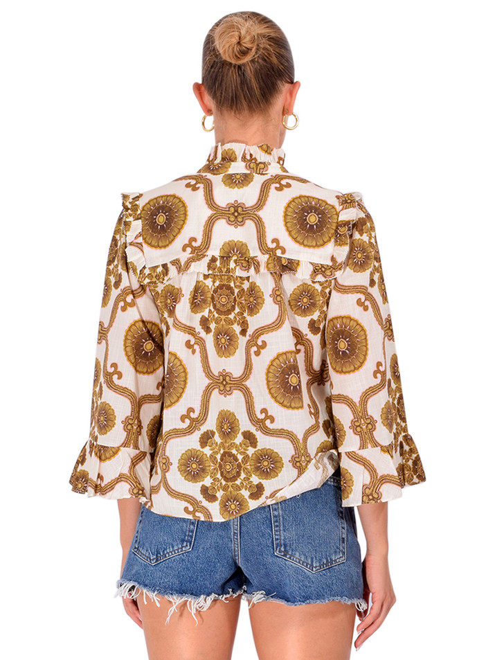 CARA CARA Elowen Top in Olive Multi Back View 