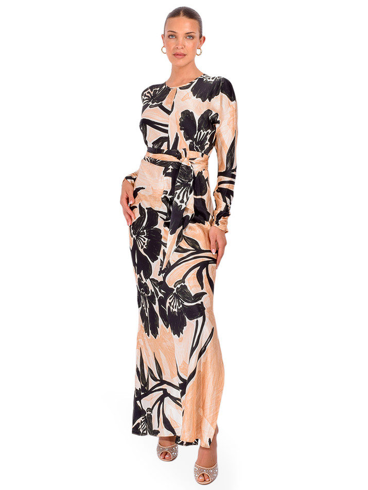 CARA CARA Montgomery Dress in Flora Shadow Ginger Front View 1