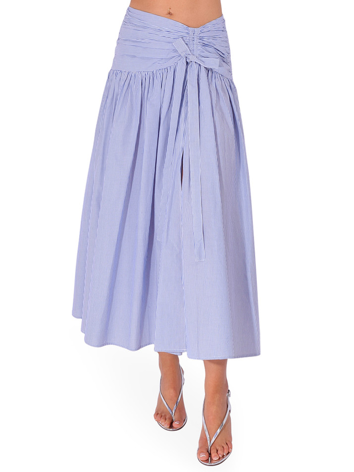 CHRISTY LYNN Maeve Skirt in Blue Stripe Front View 
