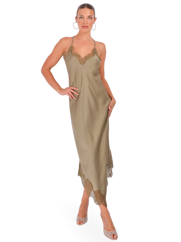 BA&SH Chiarina Dress in Green Front View 2