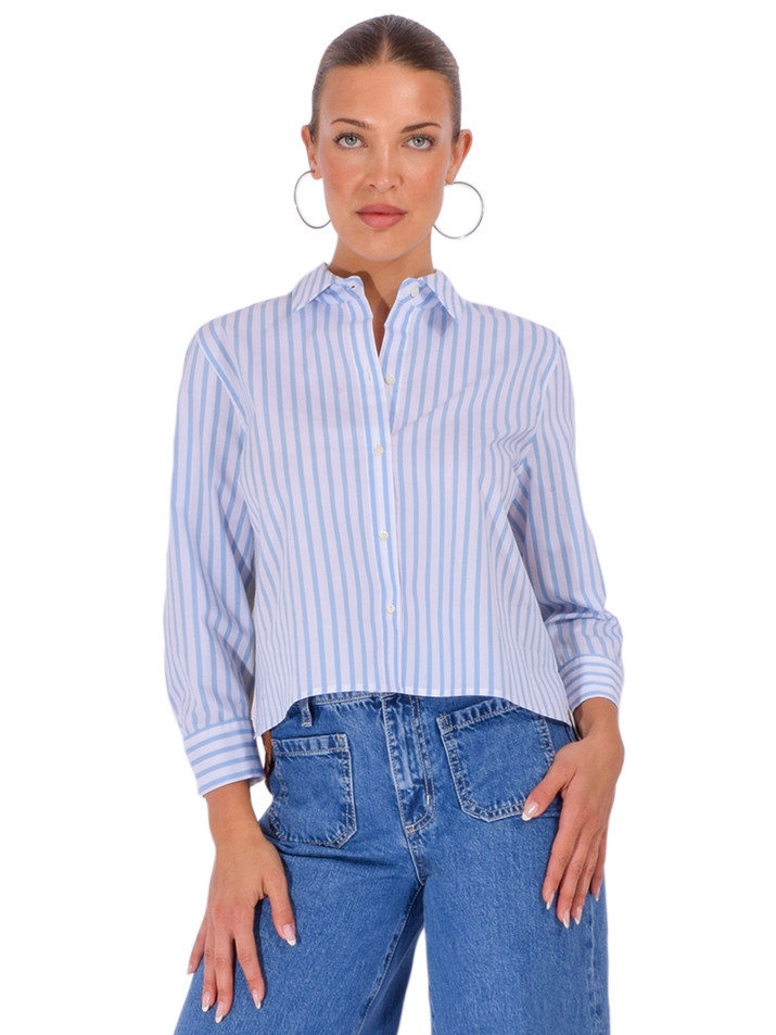 L'AGENCE Fawn Beach Print Shirt in Blue Multi Front View 