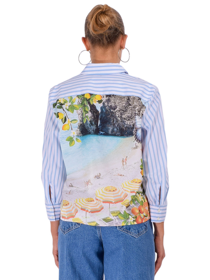 L'AGENCE Fawn Beach Print Shirt in Blue Multi Back View 