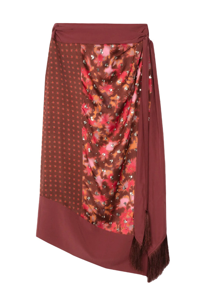 3.1 PHILLIP LIM Desert Floral Draped Wrap Skirt in Rust