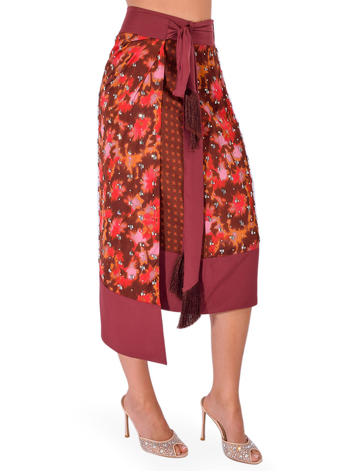 3.1 PHILLIP LIM Desert Floral Draped Wrap Skirt in Rust Side View 
