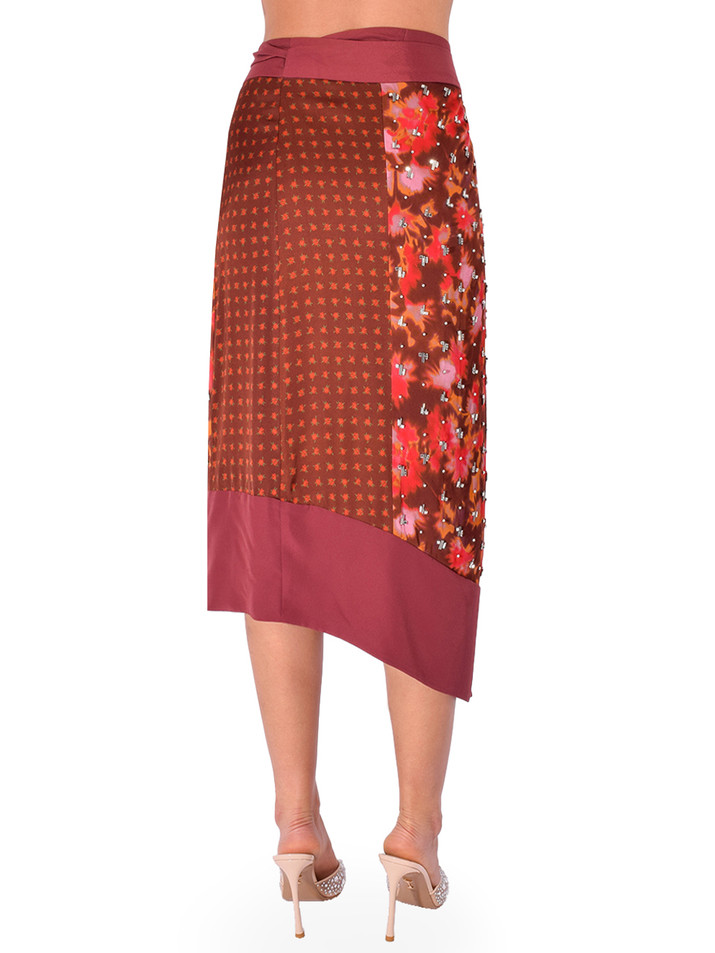 3.1 PHILLIP LIM Desert Floral Draped Wrap Skirt in Rust Back View 