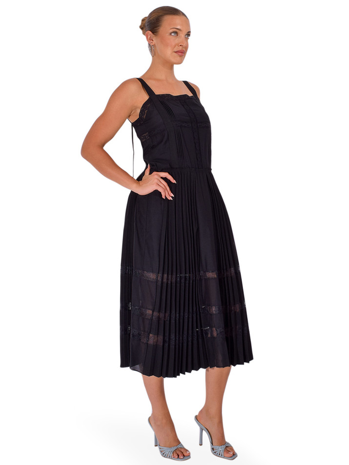 3.1 PHILLIP LIM Pleated Tank Dress With Lace Insert in Black Side View 